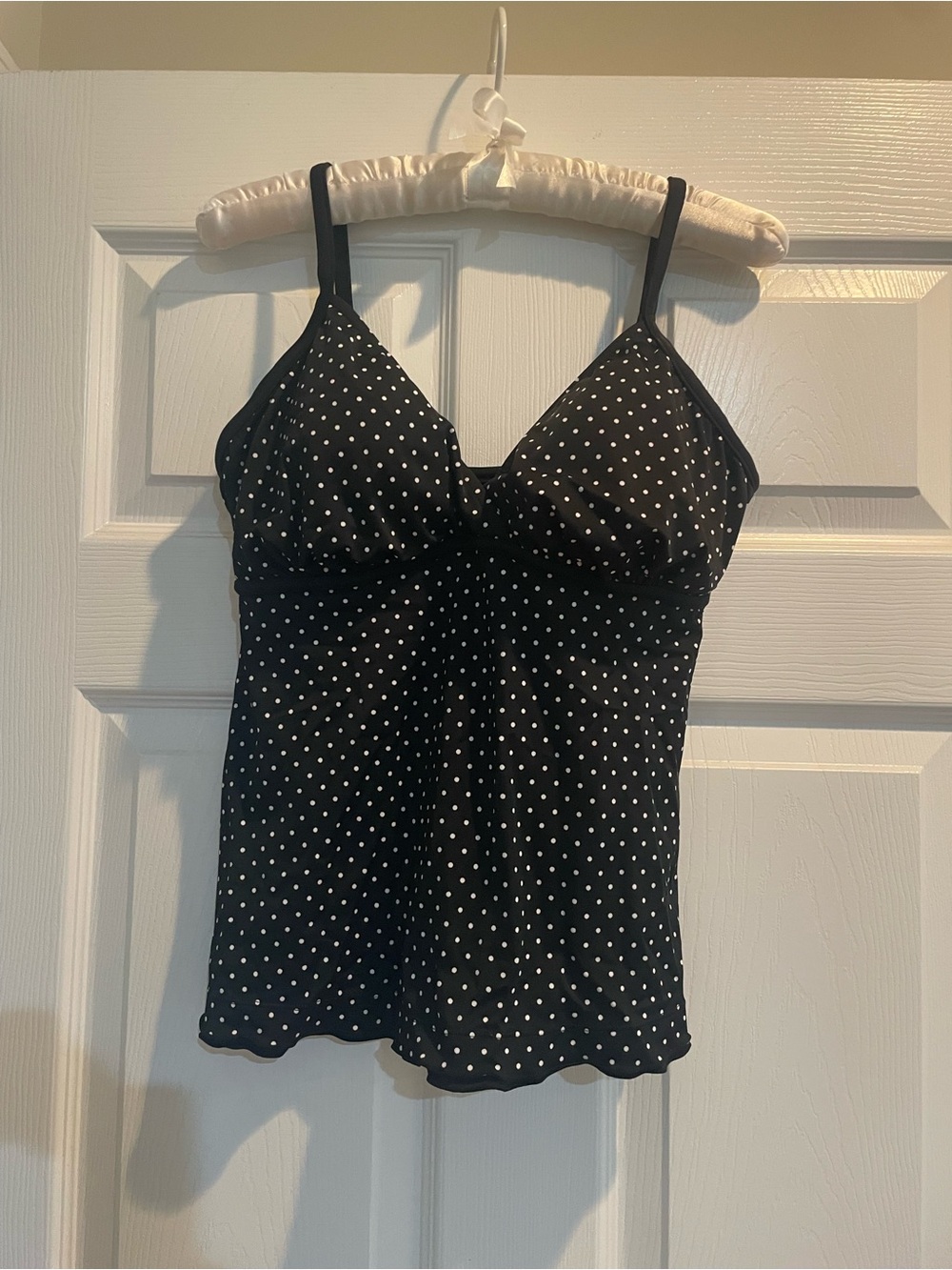 Black Polka Dot Tankini Top - Women Swim
